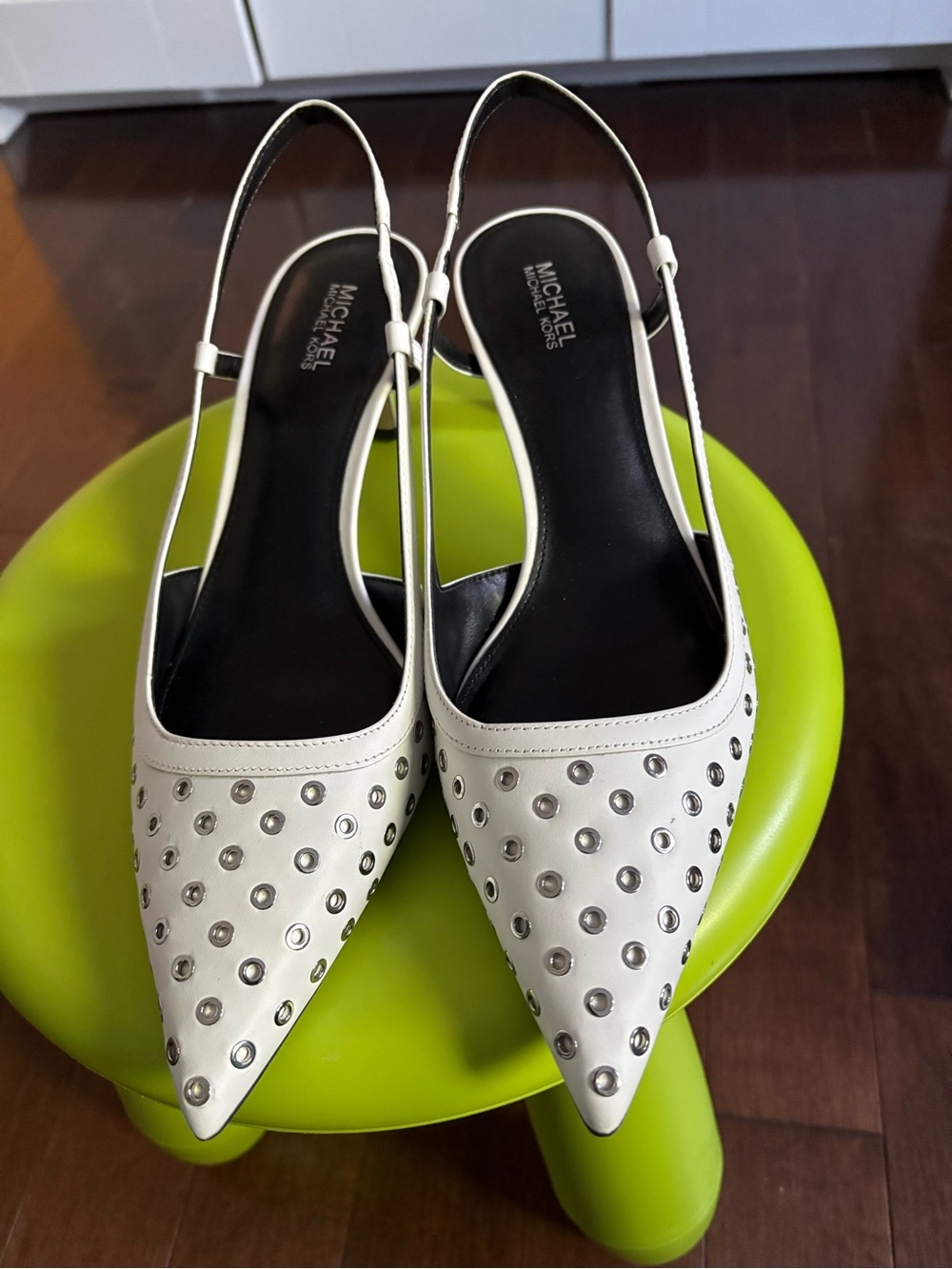 Michael Kors White Studded Pointed Slingback Flats